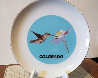 Vintage Colorado Souvenir State Flower Plate Columbine Collector Travel Vacation Wall Decor Gift
