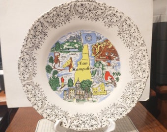Vintage New Hampshire Souvenir Large State Plate NH Landmarks Travel Vacation Retro Wall Decor Gift