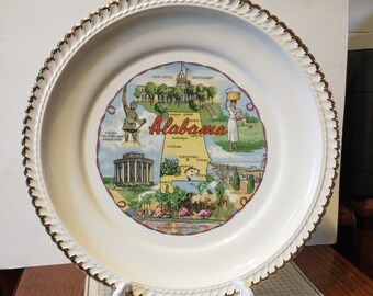 Vintage Alabama Souvenir State Plate Landmarks  Decorative Collector Travel Vacation Retro Wall Decor Gift