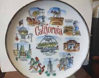 Vintage California Souvenir State Plate Landmarks Decorative Collector Travel Vacation Retro Wall Decor Gift