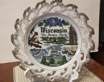 Vintage Wisconsin Souvenir State Plate  Landmarks WI Decorative Collector Travel Vacation Retro Wall Decor Gift