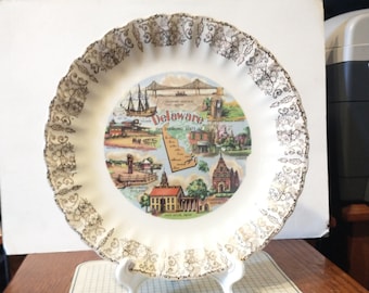 Vintage Delaware Souvenir State Plate Landmarks Decorative Collector Vacation Travel Retro Wall Decor Gift