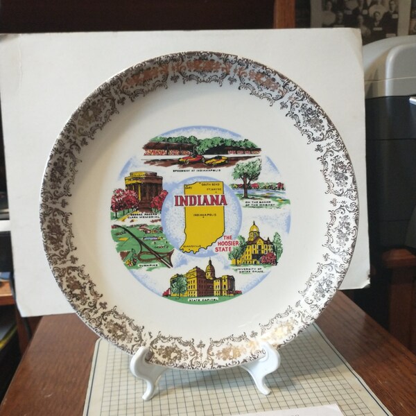Vintage Indiana Souvenir State Plate IN Landmarks Decorative Travel Vacation Retro Wall Decor Gift