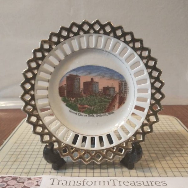 Antique Grand Circus Park Detroit MI Small Souvenir Plate Decorative Collector Gift