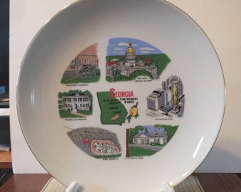Vintage Georgia Souvenir State Plate Landmarks Decorative Collectible Collector Travel Gift Peach State