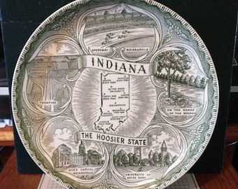 Vintage Indiana Souvenir State Plate Landmarks Decorative Collector Travel Vacation Retro Wall Decor Gift