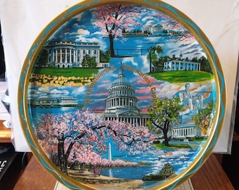Vintage Washington DC Souvenir Metal Tray Landmarks Decorative Collector Collectible Travel Gift