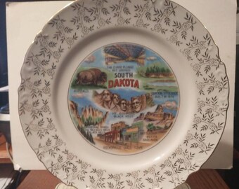 Vintage South Dakota Plate Souvenir State Plate SD Landmarks Large Decorative Collector Travel Vacation Gift