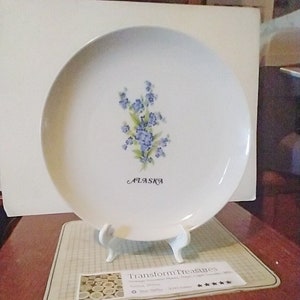 Vintage Alaska Souvenir State Plate featuring Forget-Me-Nots Decorative Collector Travel Vacation Retro Wall Decor Gift