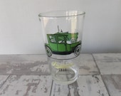 Vintage Hazel Atlas Antique Cars Glass Tumbler Green Old Timers Old Autos 1914 Maxwell 1915 Studebaker Retro Glassware
