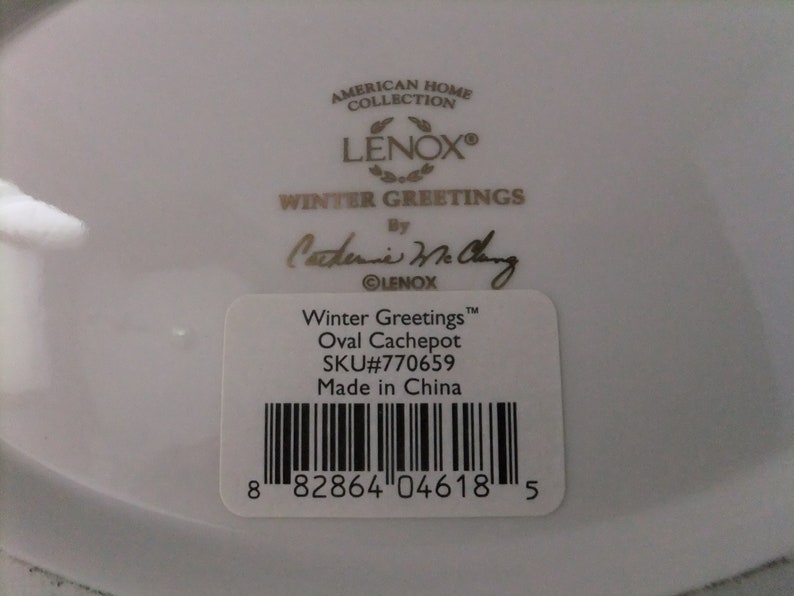 Vintage Lenox Oval Cachepot Winter Greetings Red Cardinal with Box Catherine McClung Planter Porcelain Fine China Bird