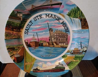 Vintage Sault Ste Marie Michigan Souvenir Souvenir City Plate MI Landmarks Decorative Collector Collectible Travel Vacation Gift