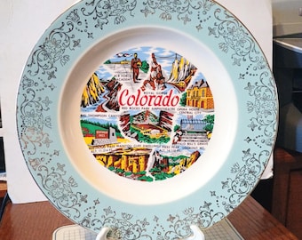 Vintage Colorado Souvenir State Plate Colorado Landmarks Pink Small Plate Decorative Collector Travel Vacation Retro Wall Decor Gift