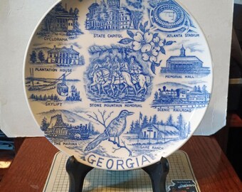 Vintage Georgia Souvenir Plate Large GA Landmarks Decorative Collector Travel Vacation Gift