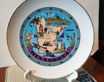 Vintage Minnesota Souvenir State Plate Map Landmarks Decorative Collector MN Travel Vacation Gift