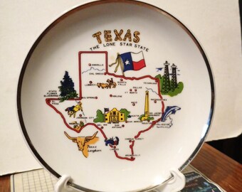 Vintage Texas Souvenir State Plate TX Landmarks Decorative Collector Travel Vacation Gift