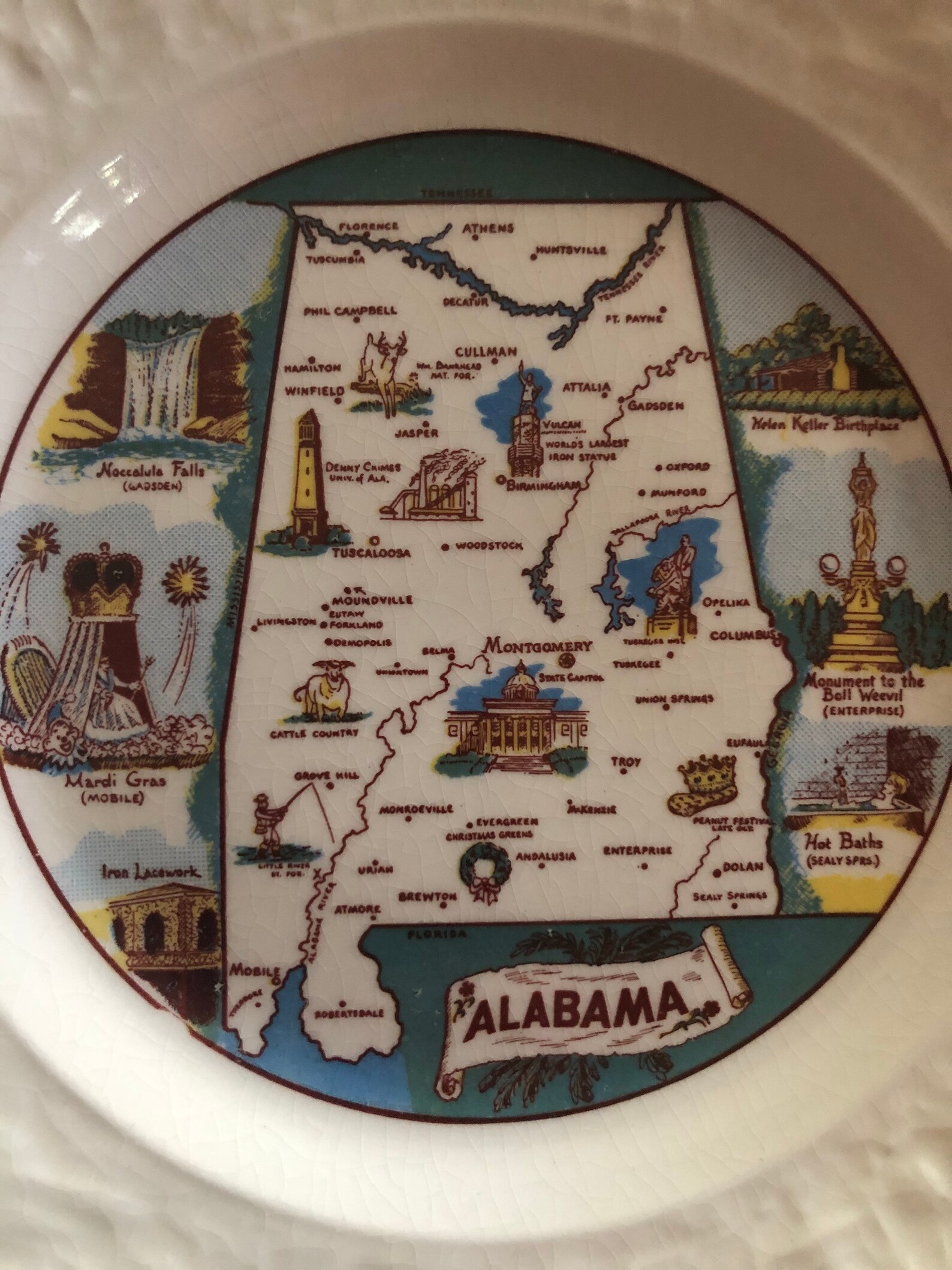 Vintage Alabama Souvenir State Plate Alabama Landmarks Small Etsy