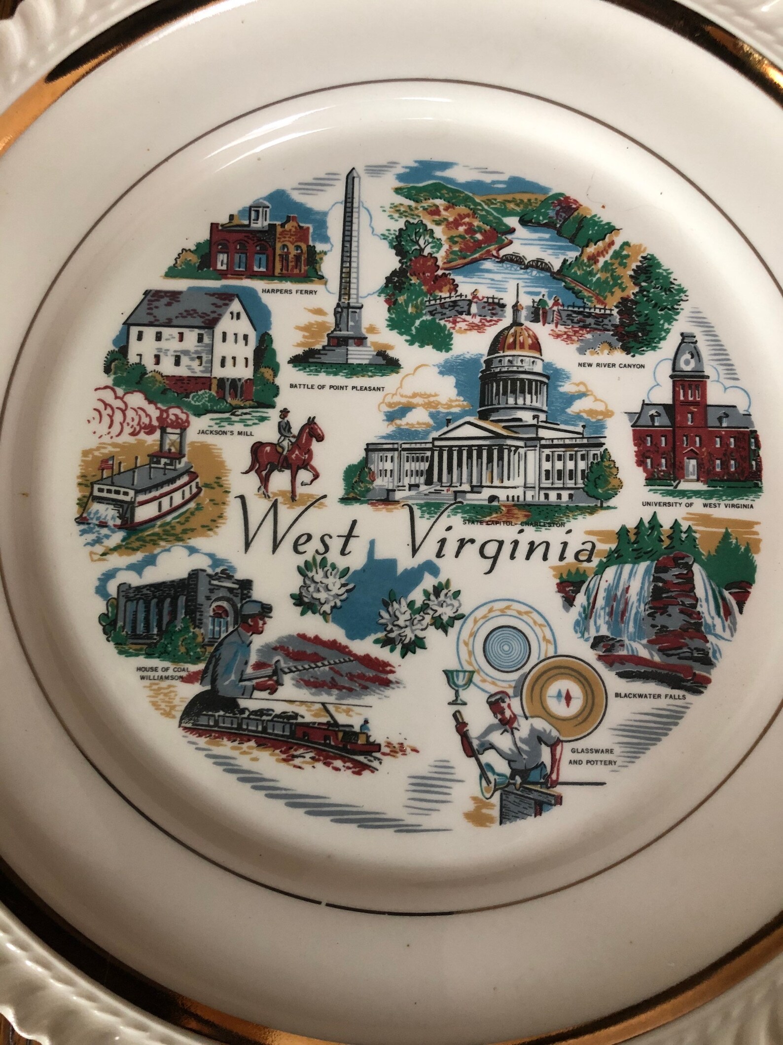 Vintage West Virginia Souvenir State Plate Large WV Landmarks Etsy