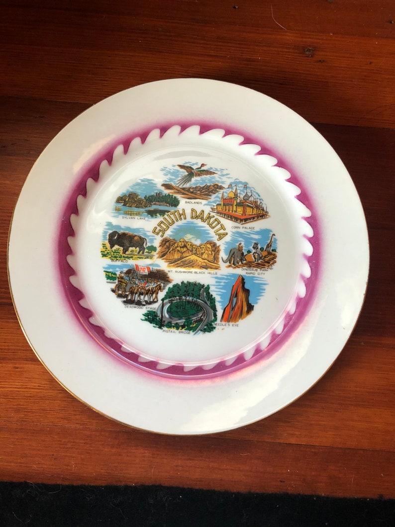 Vintage Plate South Dakota Souvenir State Plate Large Decorative Collector SD Landmarks Plate Travel Vacation Wall Decor