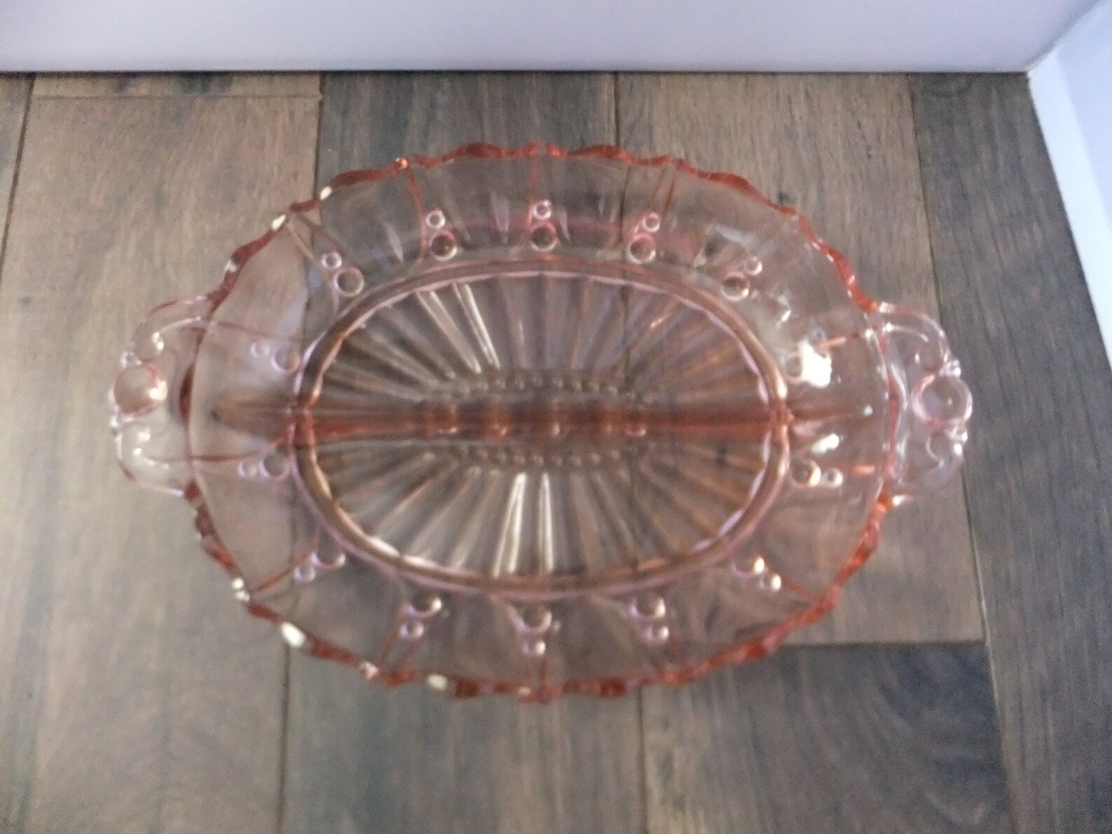 Pink Depression Glass Oval Divided Dish with Handles Serving Etsy