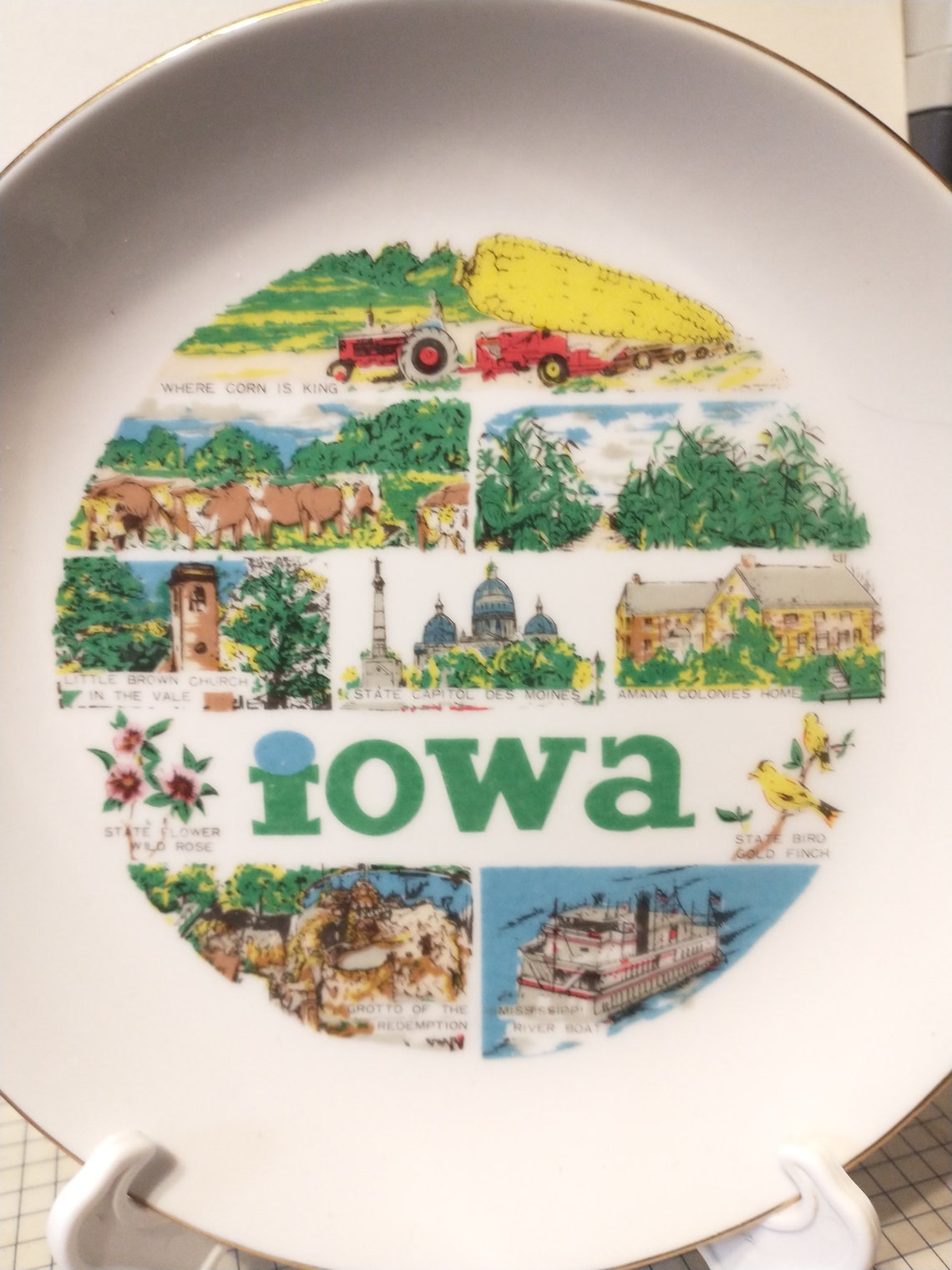Vintage Iowa Souvenir State Plate Landmarks IA Decorative Collector ...
