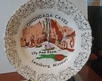 Vintage Onondaga Caves Leasburg Missouri Souvenir Plate Landmarks Collector Travel Vacation Gift