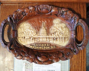 Antique Washington DC US Capitol Dimensional Souvenir Tray Collector Travel Vacation Retro Wall Decor Gift
