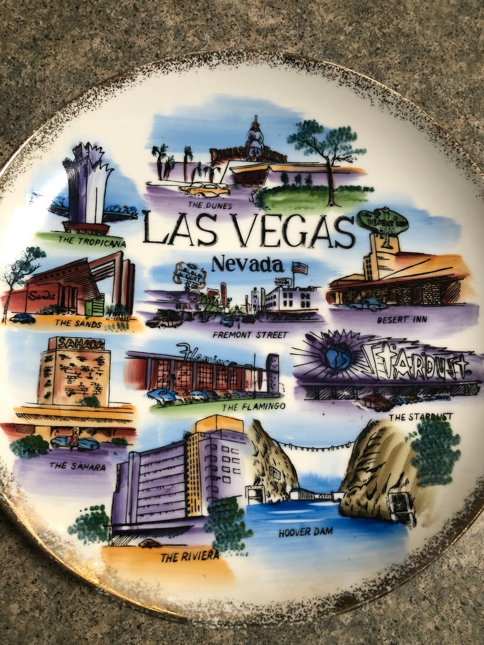 Vintage Las Vegas Nevada Souvenir Plate Landmarks Decorative Etsy