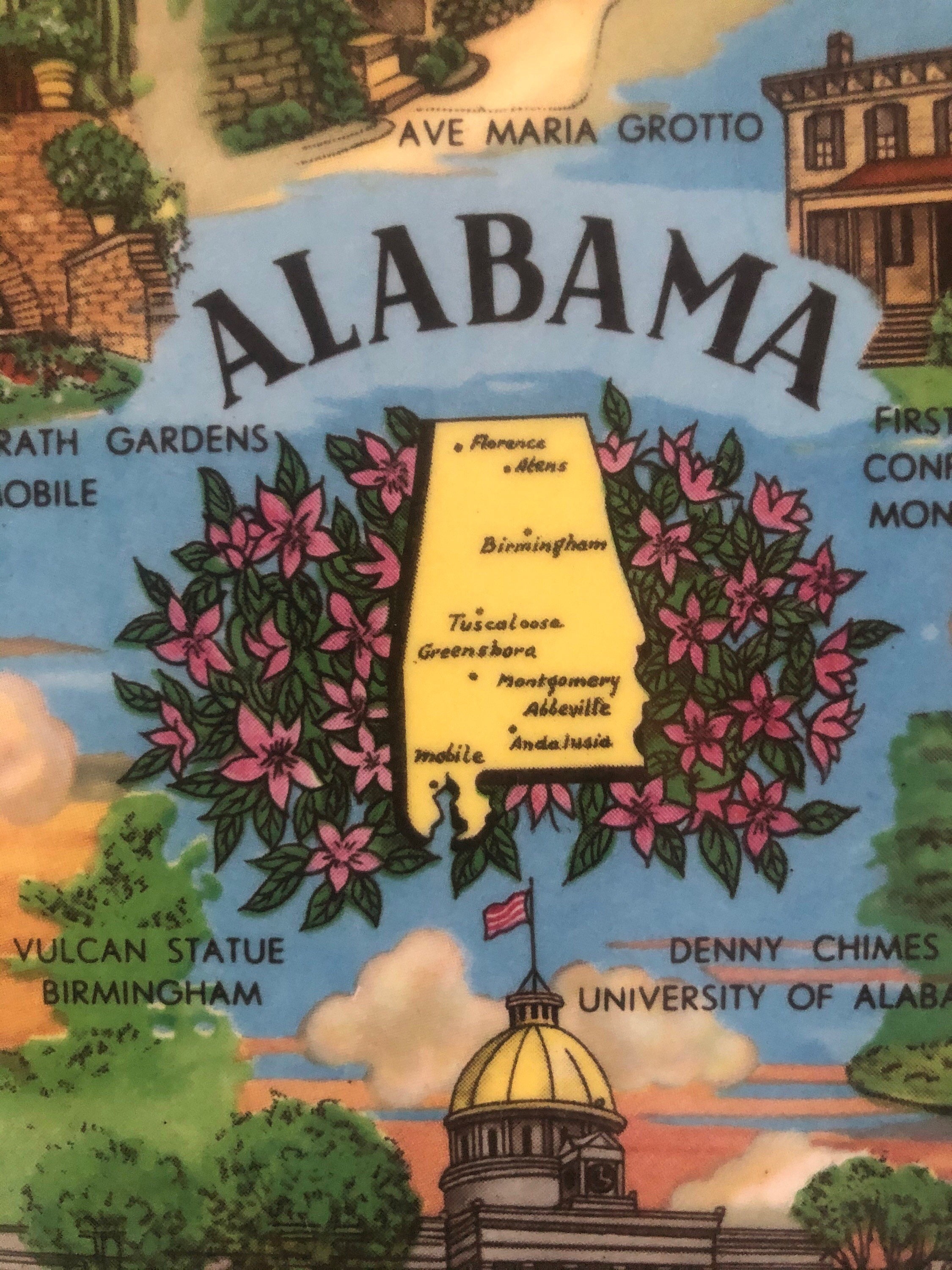 Vintage Souvenir State Plate Alabama Gold Border Alabama Etsy