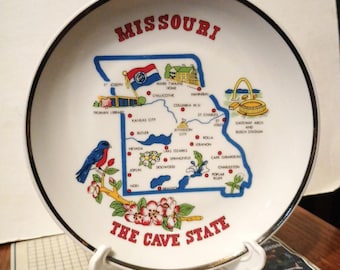 Vintage Missouri Souvenir State Plate MO Map Landmarks Decorative Collector Travel Vacation Gift