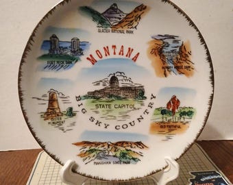 Vintage Montana Souvenir State Plate MT Landmarks Decorative Collector Travel Vacation Gift