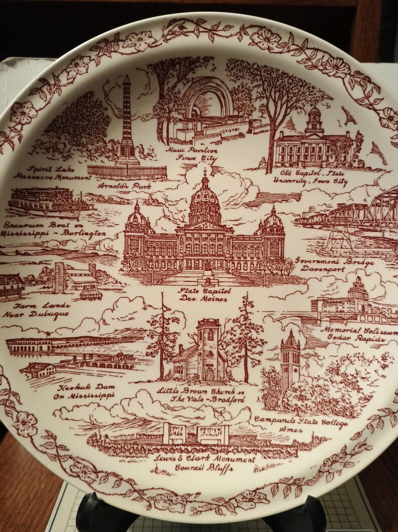 Vintage Iowa Souvenir State Plate IA Landmarks Vernon Kilns Decorative ...