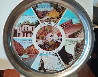 Vintage Colorado Souvenir State Collectible Metal Tray Map Landmarks Souvenir Decorative Travel Gift