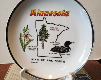 Vintage Minnesota Souvenir State Plate Map Landmarks Decorative Collector MN Travel Vacation Gift