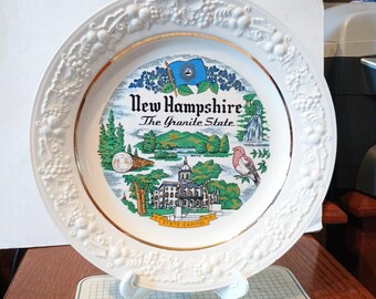 Vintage New Hampshire Souvenir Large State Plate NH Landmarks Travel Vacation Retro Wall Decor Gift