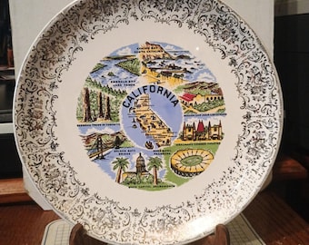 Vintage California Souvenir State Plate Decorative Collector Landmarks Travel Vacation Gift Collectible