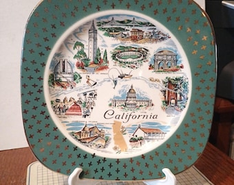 Vintage California Souvenir State Plate Landmarks Decorative Collector Travel Vacation Retro Travel Wall Decor Gift