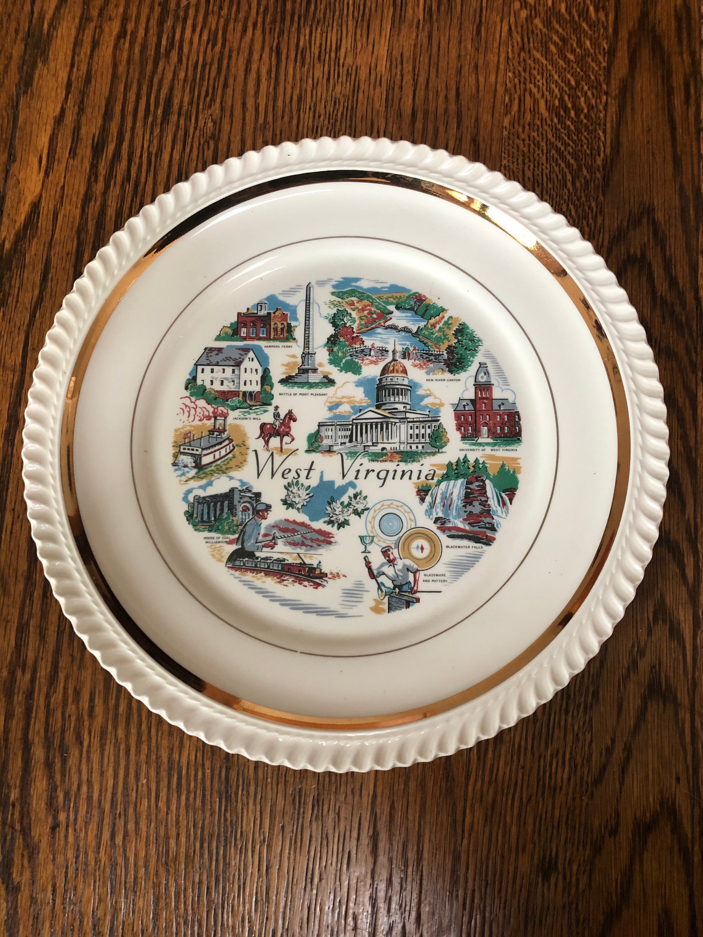 Vintage West Virginia Souvenir State Plate Large WV Landmarks Etsy
