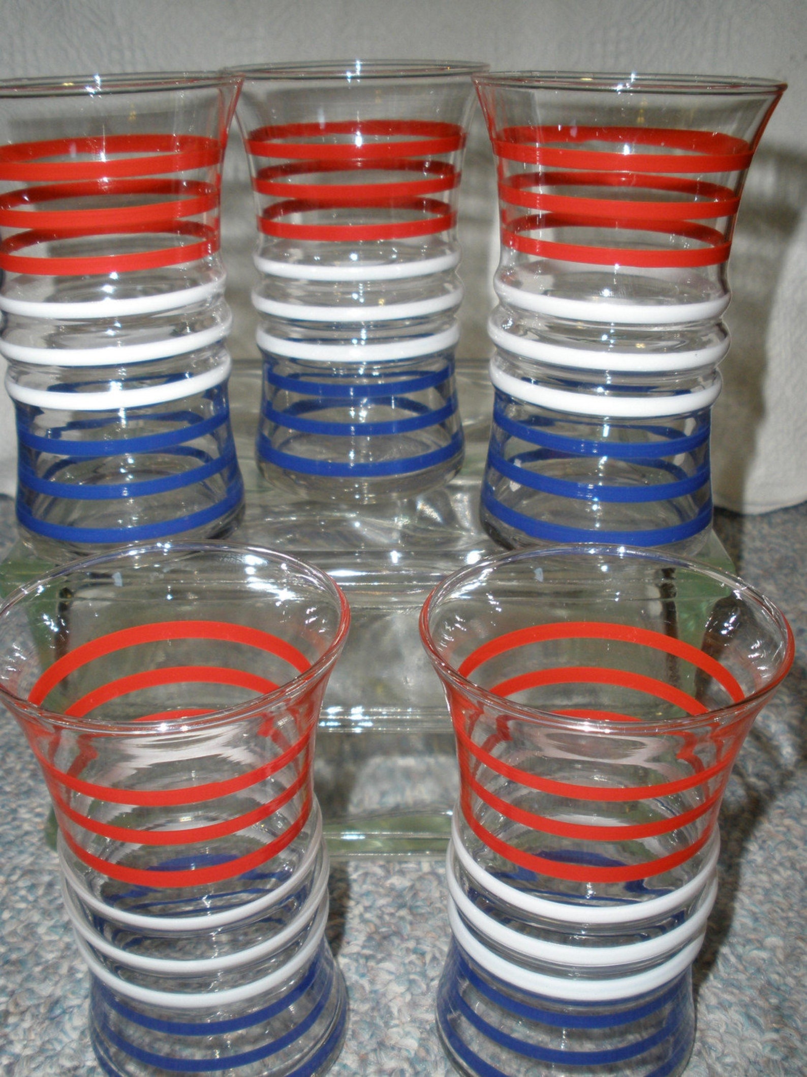 Vintage Drinking Glasses with Red White and Blue Stripes Etsy
