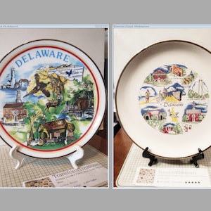 Vintage Delaware Souvenir State Plate Landmarks Decorative Collector Travel Vacation Retro Wall Decor Gift