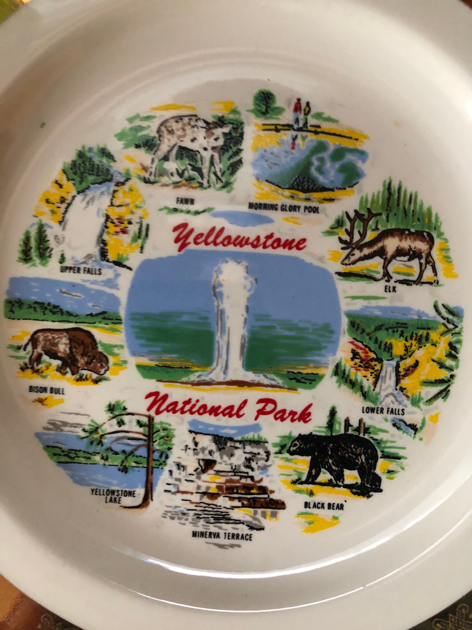 Yellowstone National Park Souvenir Plate Yellowstone Landmarks Etsy