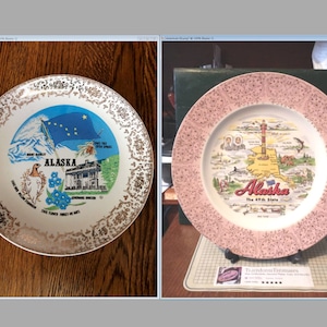 Vintage Alaska Souvenir State Plate Alaska Landmarks Gold Border Decorative Collector Travel Vacation Retro Wall Decor Gift