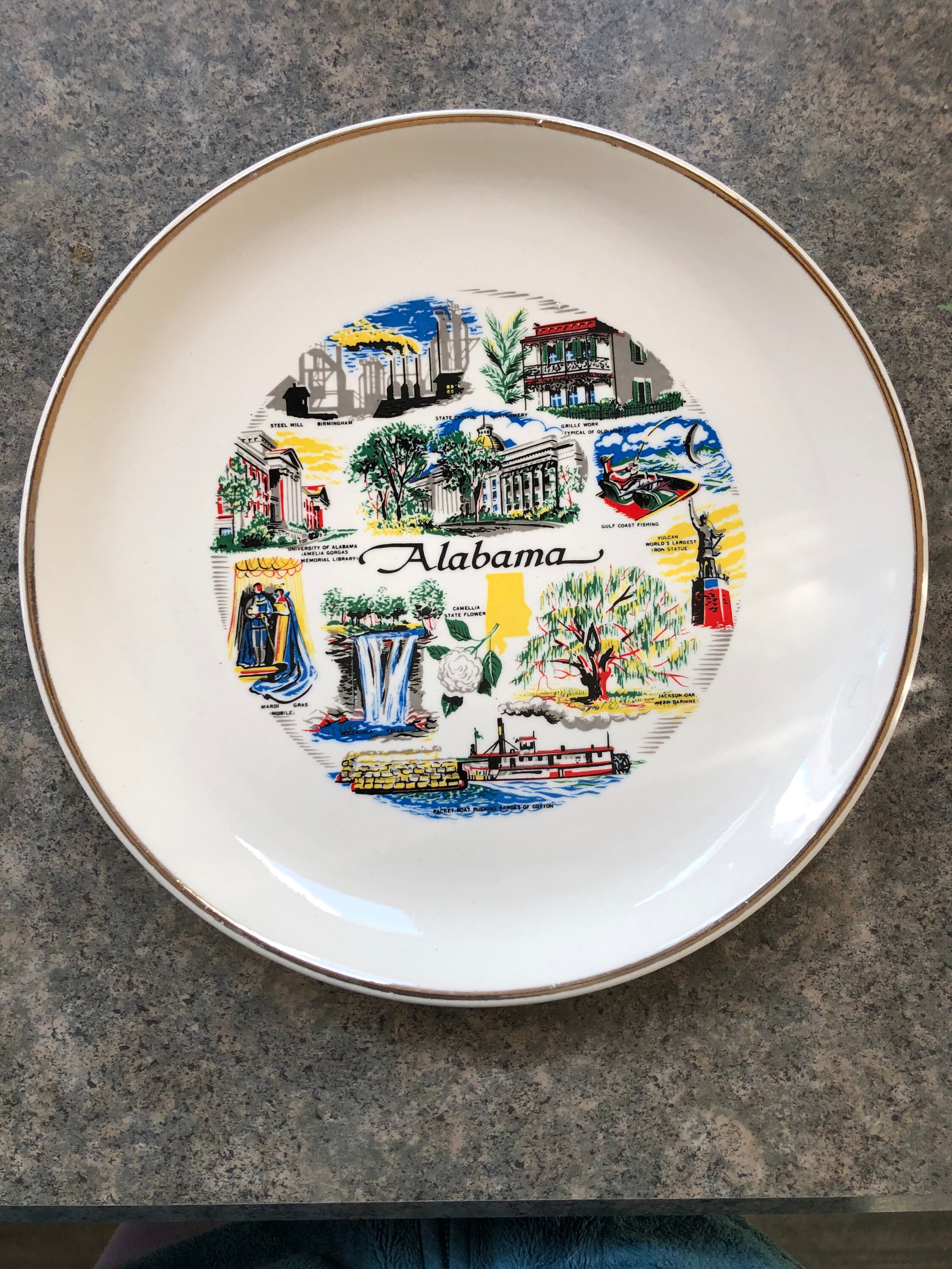 Vintage Alabama Souvenir State Plate Alabama Landmarks Etsy