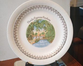Florida Cypress Gardens Souvenir Plate 22K Gold Views of America Series Enco Decorative Collector Gift