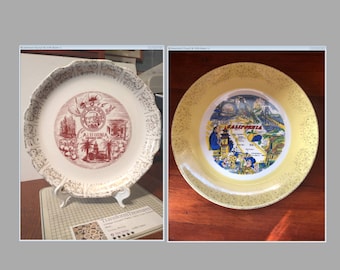 Vintage California Souvenir State Plate Yellow Landmarks Decorative Collector Travel Vacation Retro Wall Decor Gift