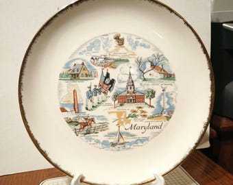 Vintage Maryland Souvenir State Plate MD Landmarks Travel Vacation Decorative Collector Retro Wall Decor Gift