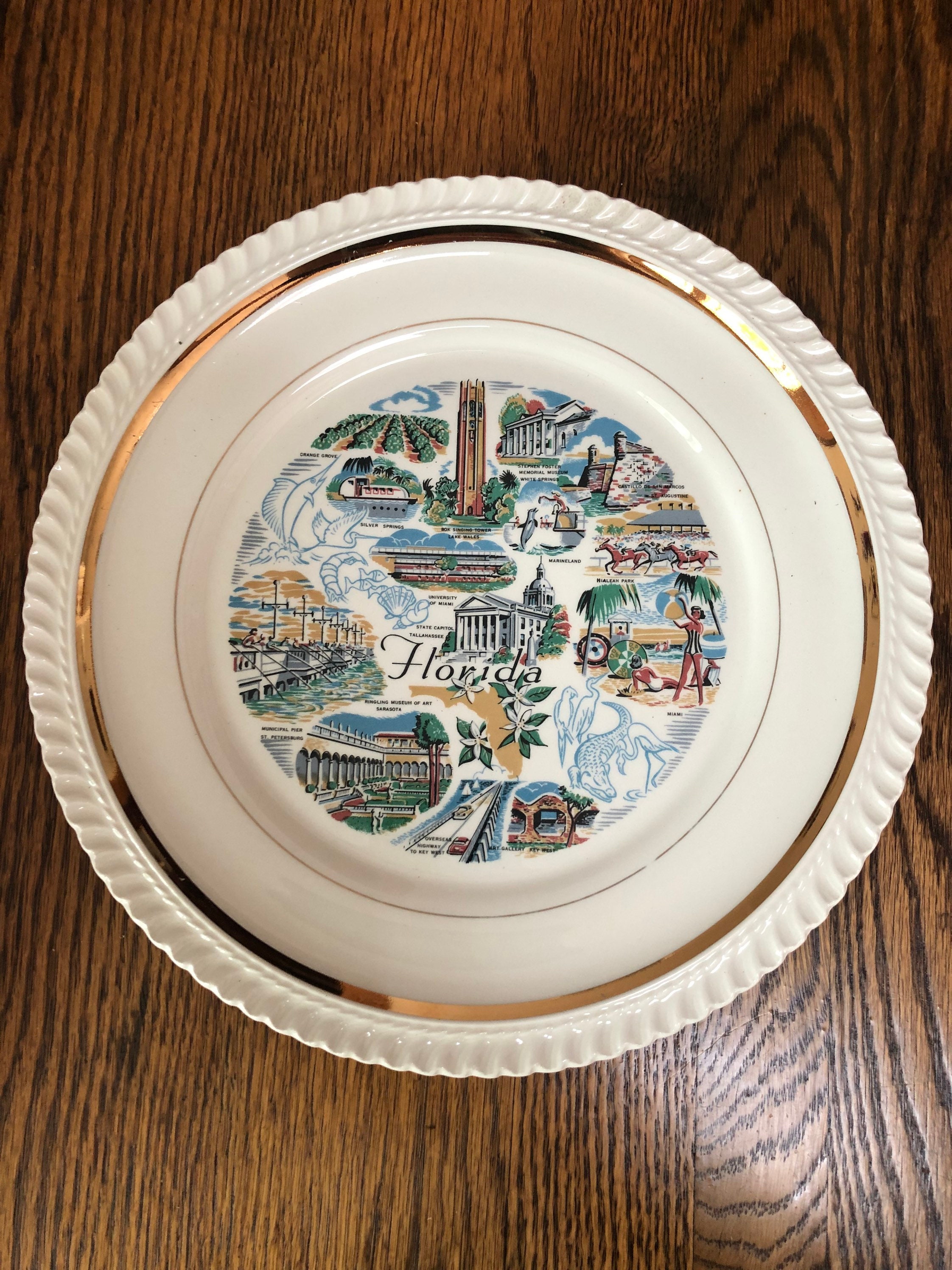 Vintage Florida Souvenir State Plate Large Landmarks Etsy UK