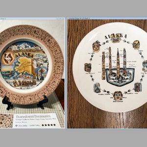 Vintage Alaska Souvenir State Plate Alaska Landmarks Pink Border Decorative Collector Travel Vacation Retro Wall Decor Gift