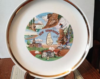 Vintage New Hampshire Souvenir Plate The Granite State Landmarks Decorative Collector Retro Wall Decor Travel Vacation Gift