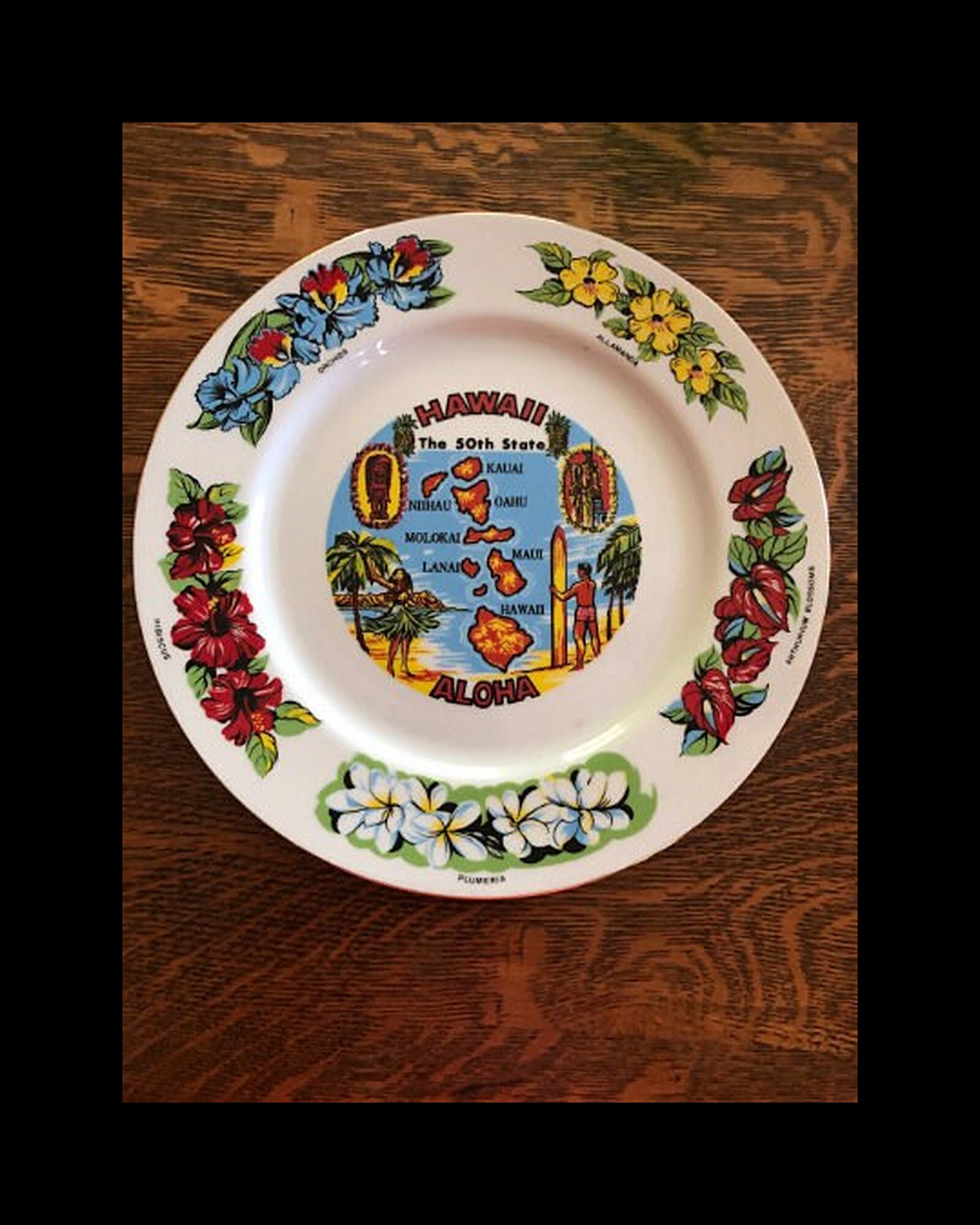 Vintage Hawaii Souvenir State Plate Hawaiian Islands Decorative